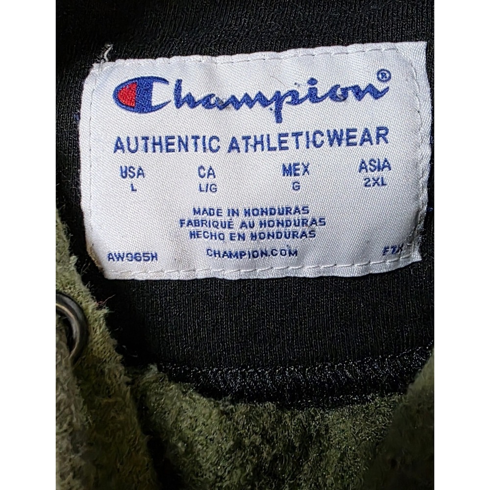 Champion Pullover Hoodie Mens Large Green Camo Fleece Sweatshirt Classic - Picture 3 of 4